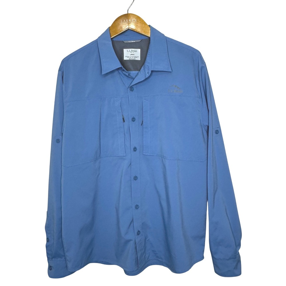 L.L. Bean Tropicwear Pro‎ Stretch Long-Sleeve Shirt Mens L Blue Fishing